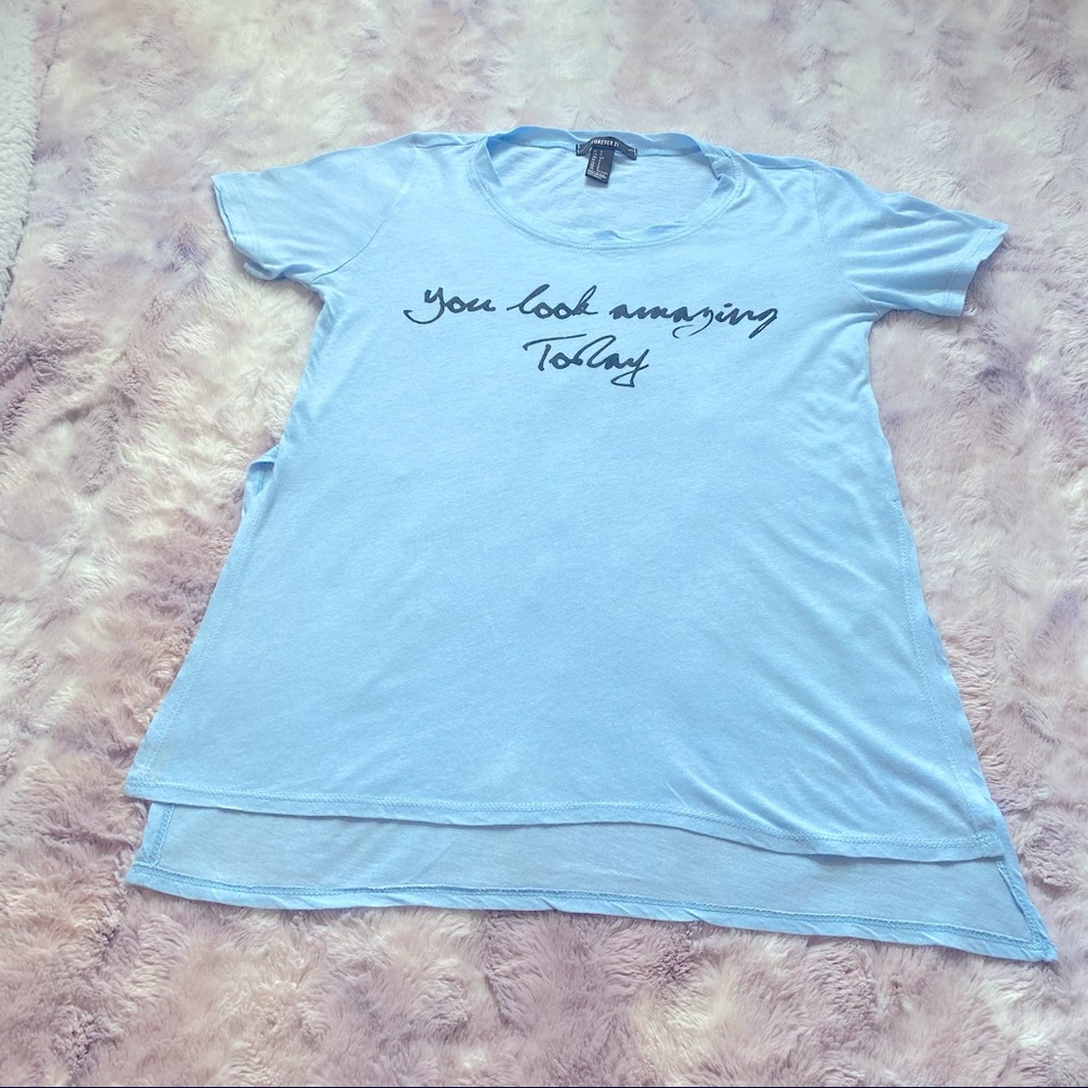 Forever 21 Blue Split Short Sleeve Shirt